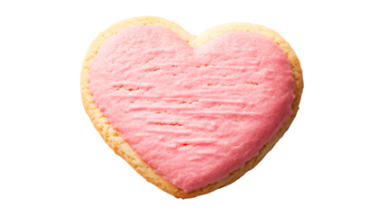 Heart-shaped sugar cookie with pink frosting, cut out transparent