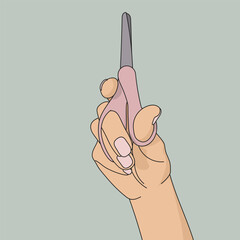 Pink scissors in hand vector illustration