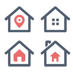 Home button icons set. Home page icon. Simple house symbols. Building icon. Vector illustration.
Simple house symbol. Smart home icon collection. Main page pictogram in filled, thin line, outline edit