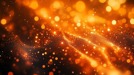 Obraz premium Abstract orange and gold bokeh background with glittering particles and wavy texture.