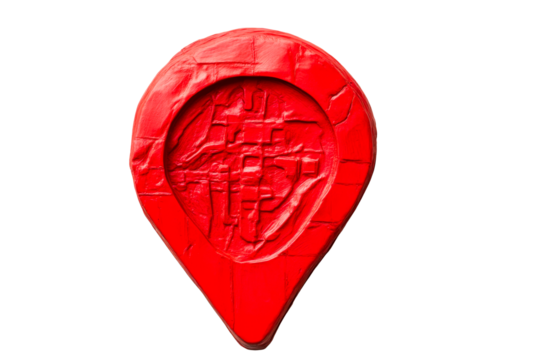 Red map pointer with embossed pattern design, cut out transparent