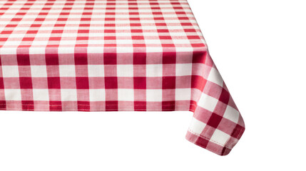 Red and white checkered tablecloth on black background, cut out transparent