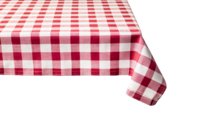 Red and white checkered tablecloth on black background, cut out transparent