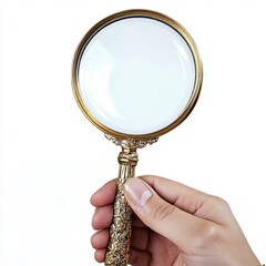 magnifying glass held by a hand against a white backdrop

