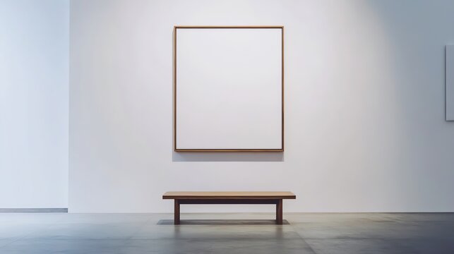 Empty Art Gallery Space with Frame and Bench for Mockups