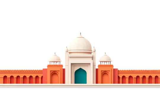 Islamic architecture with domes and arches, facade, cut out transparent