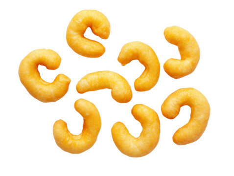 Cheese puffs isolated on transparent background, crunchy and delicious
