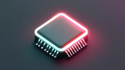 Futuristic CPU Chip with Neon Lights HighTech Computer Processor Design for Technology and In