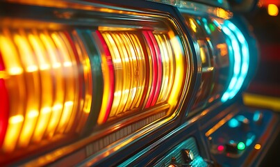 The illuminated interior details of a vintage entertainment device