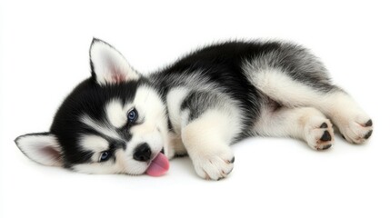 Cuddly siberian husky puppy relaxing indoors cute animal portrait comfortable home environment close-up view