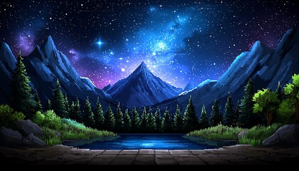 Night Mountain Lake Scene