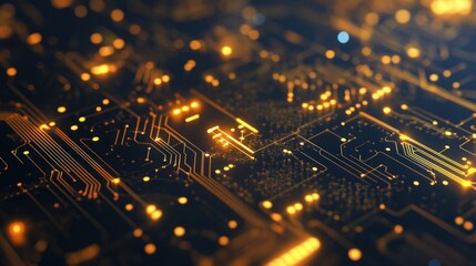 HighTech Circuit Board with Illuminated Connections and Futuristic Design for Technology and I