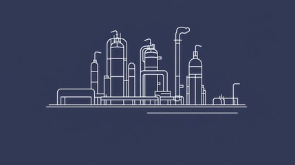 Industrial Complex Outline Simplified Line Art of Manufacturing Plant Structures and Equipment