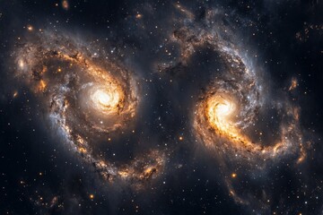 Obraz premium Two interacting spiral galaxies in deep space