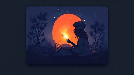 A chef in the night sky reading a mysterious illuminated recipe