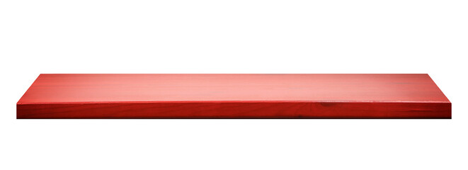Fototapeta premium One empty red wooden shelf isolated on white