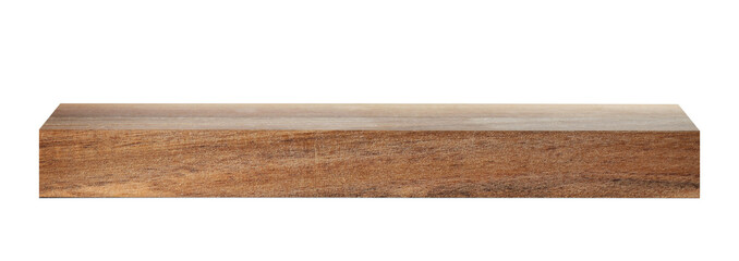 One empty wooden shelf isolated on white