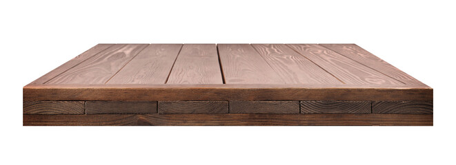 One empty wooden shelf isolated on white