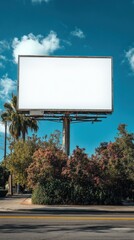 Fototapeta premium Empty billboard on sunny roadside, tropical setting