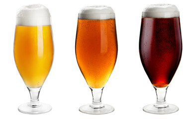 Different types of fresh beer in glasses isolated on white, set