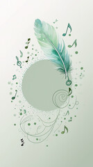 Charming pastel green feather design with tiny musical notes ideal for creative space and inspirational music quotes against a clean white backdrop cute illustration