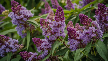 Obraz premium Buddleja davidii blooms with purple flower clusters.