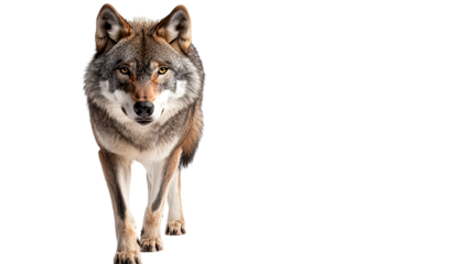 Majestic Wolf Strolling Towards Viewer with Intense Gaze, cut out transparent