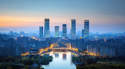 Fototapeta premium Modern City Skyline at Dawn