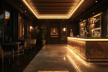 Elegant Bar Interior with Soft Lighting and Stylish Decor for Hospitality