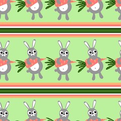 Cute cartoon rabbit and carrot seamless spring pattern for kids clothes print and wrapping paper and fabrics