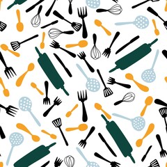 Kitchen utensils seamless fork and spoon pattern for wrapping paper and fabrics and clothes print