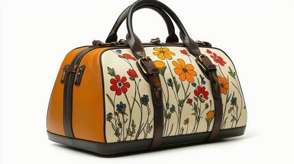 Floral leather travel bag