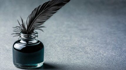Writing action with ink and quill studio setting still life photography minimalist environment close-up view