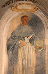 Naklejka premium San Pietro martire; affresco nella cripta della chiesa di San Calocero a Civate (Lecco)