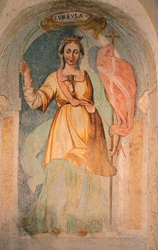 Sant'Orsola; affresco nella cripta della chiesa di San Calocero a Civate (Lecco)