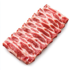 Fresh, succulent meat ribs ready to be cooked and savored, showcasing their rich texture and color against a pure white backdrop.