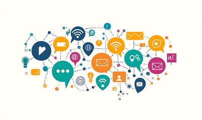 Networked colorful icons illustrating the concept of communication and connection