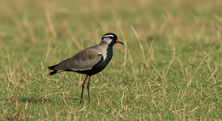 Elegant crowned lapwing standing gracefully in verdant African grassland