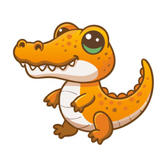 Fototapeta premium Cute orange baby alligator cartoon character with big eyes