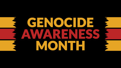 Genocide Awareness Month text with side lines on a black background. Which is observed every year in April to celebrate Genocide Awareness Month.