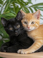 Fototapeta na wymiar Two Kittens Cuddle Close-up