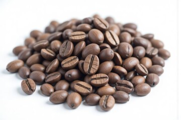 Pile of Roasted Coffee Beans on White Background | Fresh Arabica Coffee Seeds | Coffee Ingredient