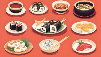 Japanese Food Icon Cartoon Vector Illustration for Culinary Design Projects