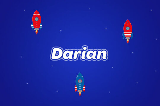 Darian male boy name illustration in blue with rockets.