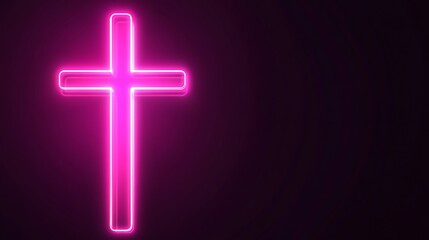 Fototapeta premium A vibrant pink neon cross radiating softly on a dark background