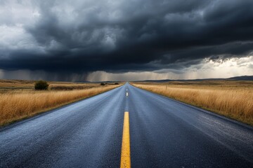 Naklejka premium Stormy Road Through Prairie