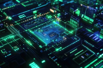 Exploring High-tech Motherboard with Integrated Circuits and Glowing Cyberpunk Style