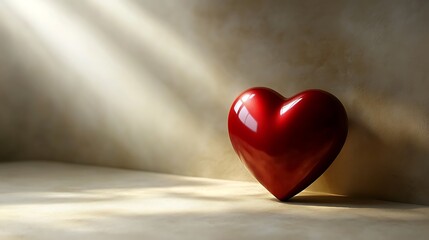 A Shiny Red Heart Leans Gently Against A Textured Wall