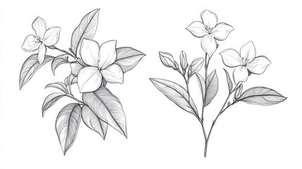 Flower drawing botanical illustration floral art line art sketch nature plant blossom petal leaf white background