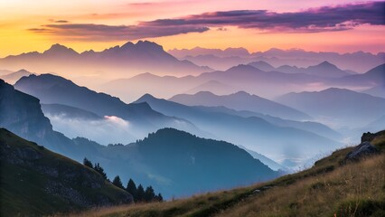 Obraz premium Mountain Range Sunset